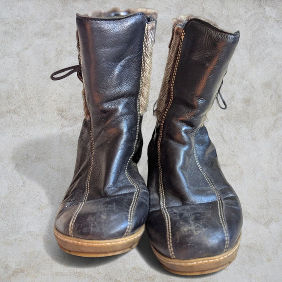 BILODEAU | Leather Winter Ankle Boots With Seal Fur Trim Size 9.5 - Picture 5 of 13